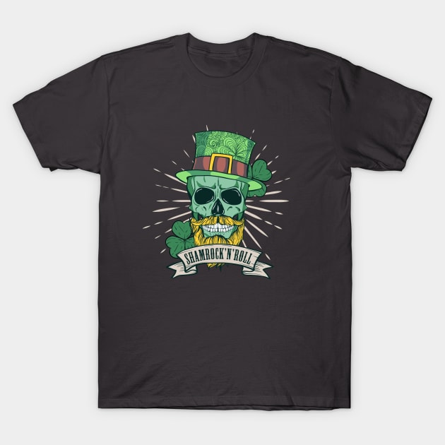 Shamrock N’ Roll St. Patrick's skull T-Shirt by secondskin